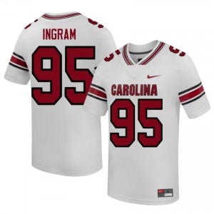 Fighting Gamecocks Christian Ingram #95 White Jersey | Genuine Stitched NCAA Football Men Apparel 98046328