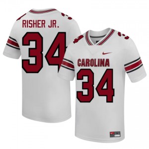 White Jamian Risher Jr. #34 Fighting Gamecocks Jersey | Men High School Football Licensed Stitched 78910858