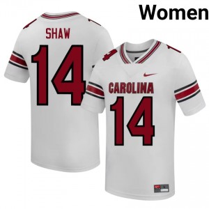 Fighting Gamecocks Connor Shaw #14 White Jersey | Genuine Stitched NCAA Football Women Apparel 74414736