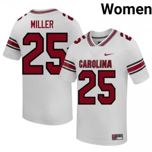 USC Gamecocks Dante Miller #25 White Jersey | Pro Cut Stitched NCAA Football Women Apparel 75748499
