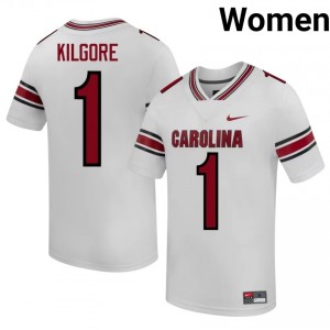 Gamecocks Gerald Kilgore #1 White Jersey | Pro Cut Stitched NCAA Football Women Apparel 12974266