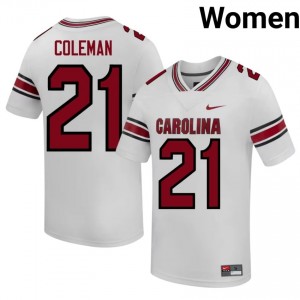#21 Jabree Coleman UofSC White Jersey | Elite Stitched Women Player Football Gear 15739630