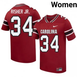 #34 Jamian Risher Jr. Gamecocks Garnet Jersey | Authentic Stitch Women Player Football Gear 52455370