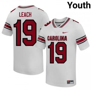 Durable Damarcus Leach #19 UofSC White Jersey | Youth University Football Stitched Fan Gear 87273187