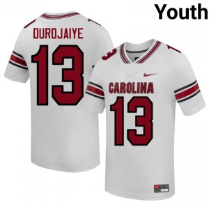 #13 Tomiwa Durojaiye USC Gamecocks White Jersey | Elite Stitched Youth Player Football Gear 40421303